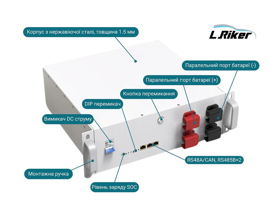 LiFePO4 48V 100Ah Акумуляторна батарея 6000+ циклів Smart BMS RS485/CAN PC Monitor 51.2V L.Riker Kyiv Ukraine